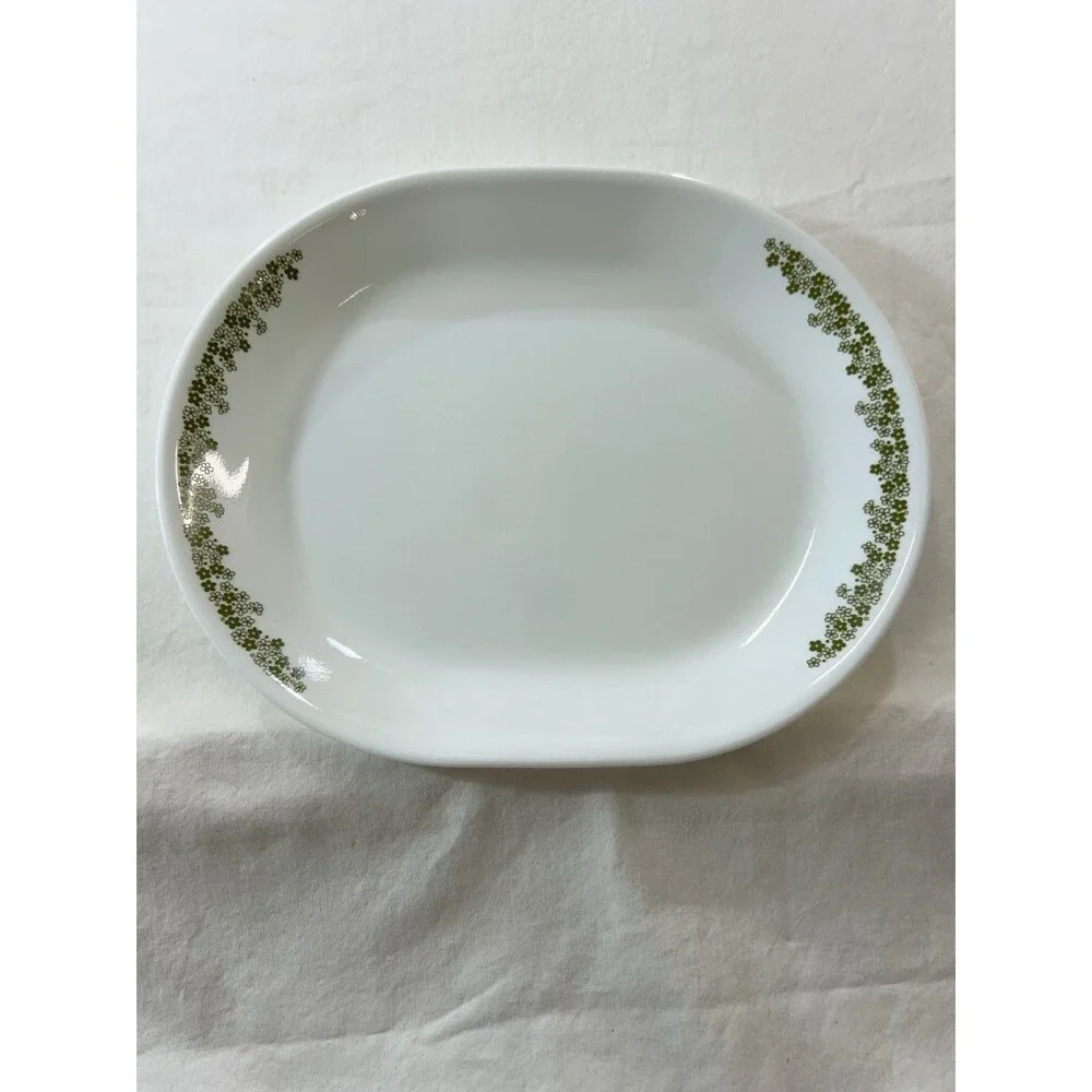 Corelle Spring Blossom Green Crazy Daisy Serving Platter Set of 2 Vintage 1970s